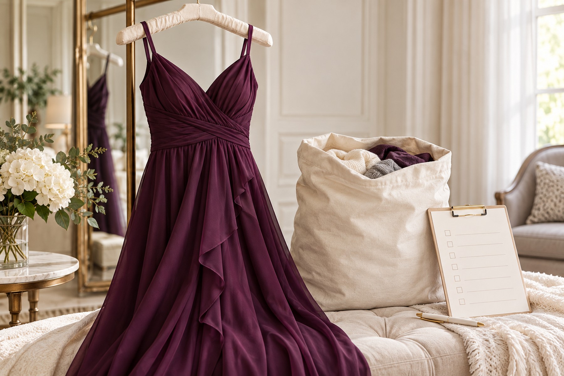 Editorial illustration of a formal dress prepared for a donation eligibility check.